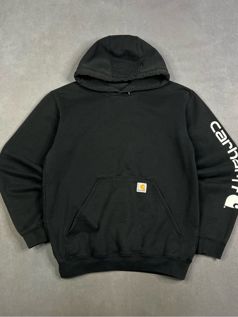 Carhartt Men’s Black Crewneck Hoodie with White Sleeve Logo